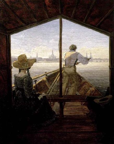 Carl Gustav Carus A Gondola on the Elbe near Dresden Germany oil painting art